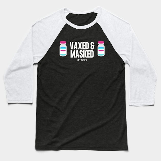 Vaxed and Masked (Blue Vax) Baseball T-Shirt by TJWDraws